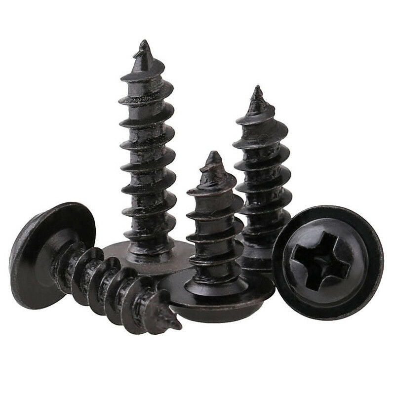 60Pcs M2.3* 4-12mm Phillips Pan Head Washer Self Tapping Screws kits Zinc Black