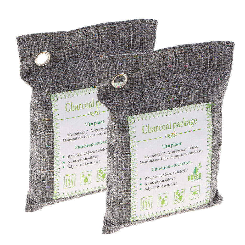 2 Pack Bamboo Odor Eliminator Bags 500g, Natural Bamboo Charcoal Air Purifying
