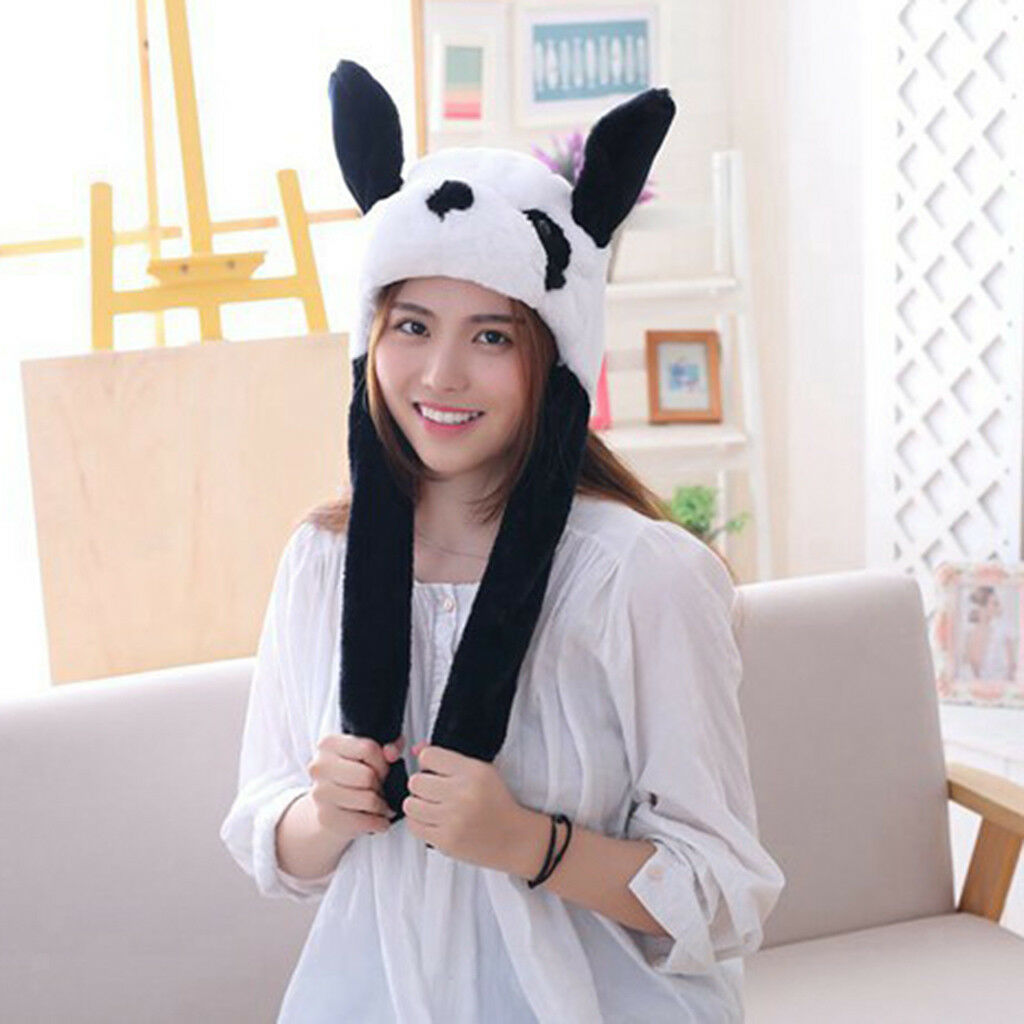 Panda Hat Ear Moving Jumping Hat Funny Plush Warm Hat Cap for Womens Girls