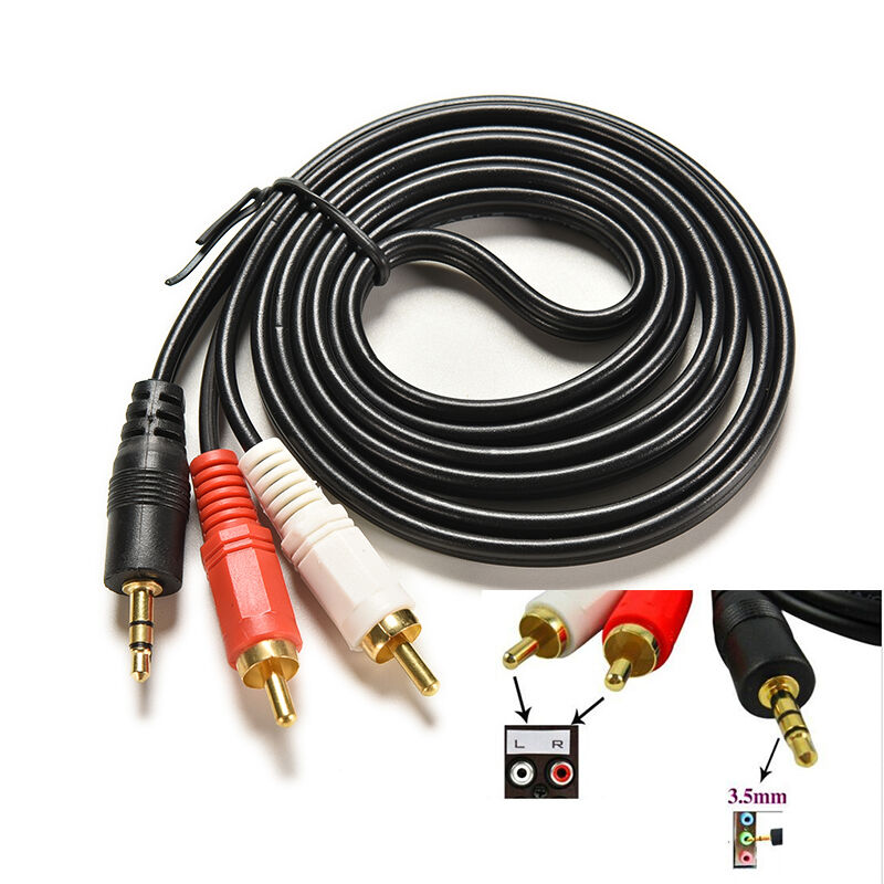 1.5m 5 ft Y 3.5mm Male Plug to Dual 2RCA Jack Cable Stereo PC Audio Splitter WB
