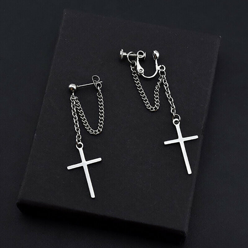 Unisex Stainless Steel Crosses Earrings for Women Gothic Rock Style Jewelry G Qx