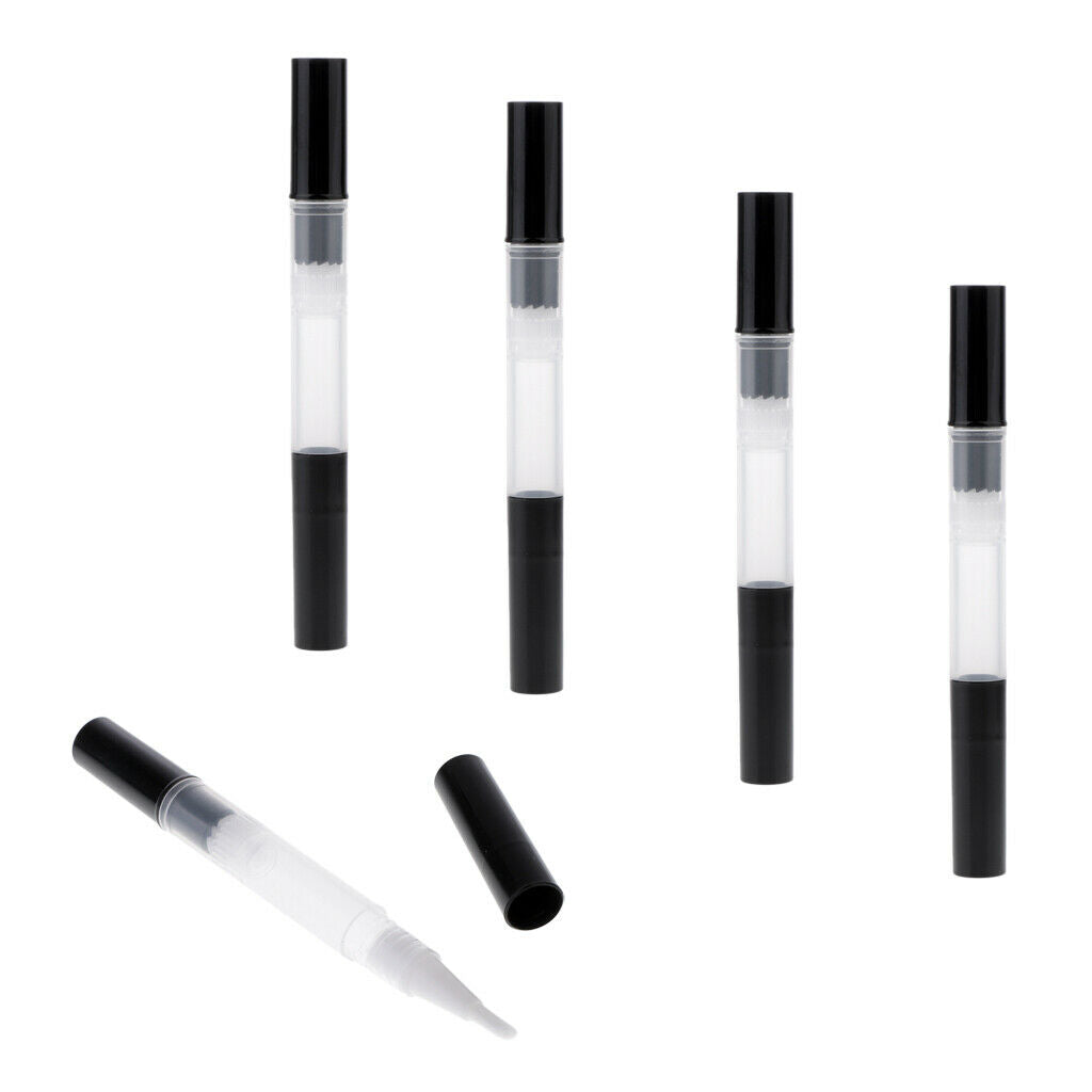 5 Pack Transparent Empty Nail Cuticle Oil Twist Pen Lip Gloss Balm Brush