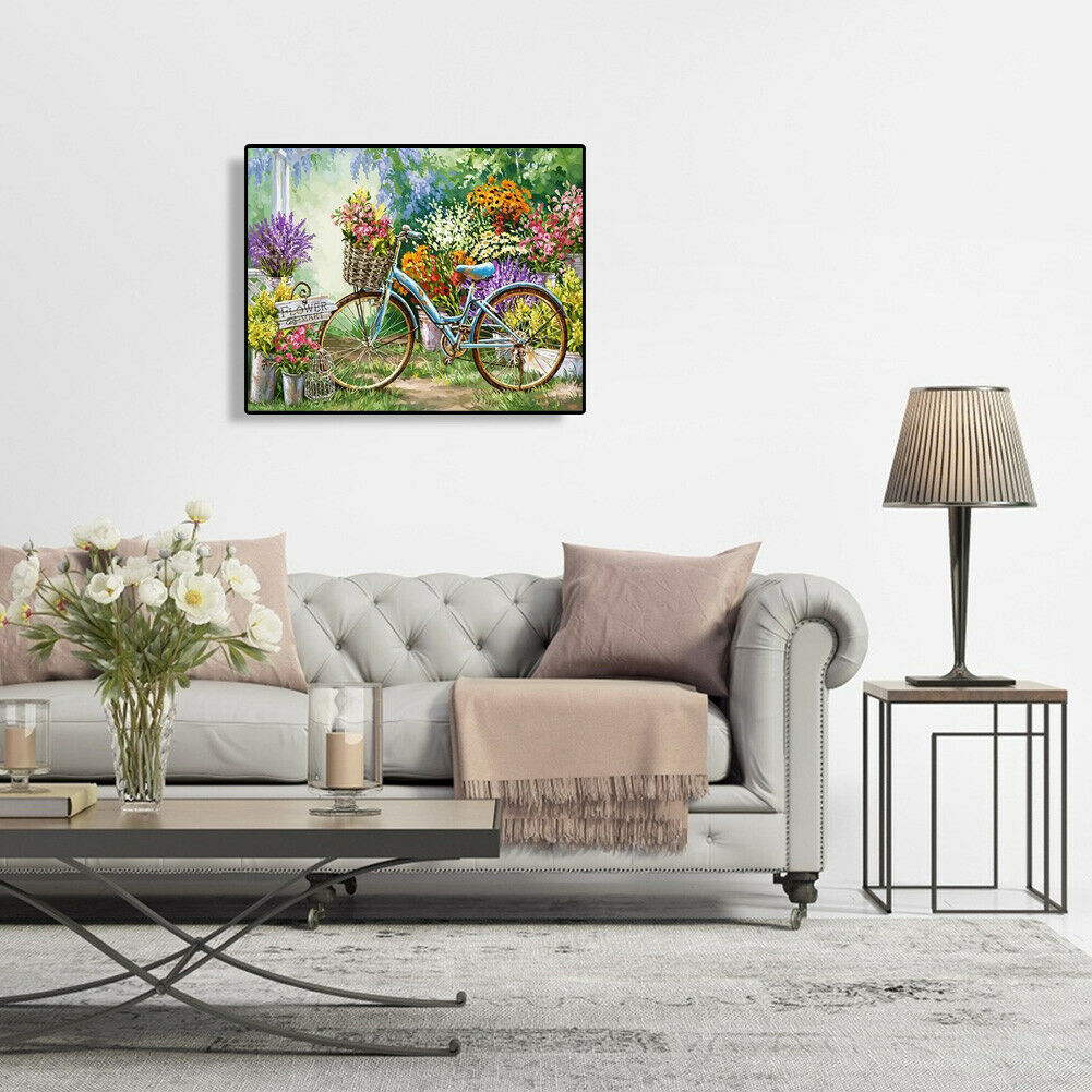 Frameless Painting By Numbers DIY Bicycle Hand Painted Canvas Oil Picture @