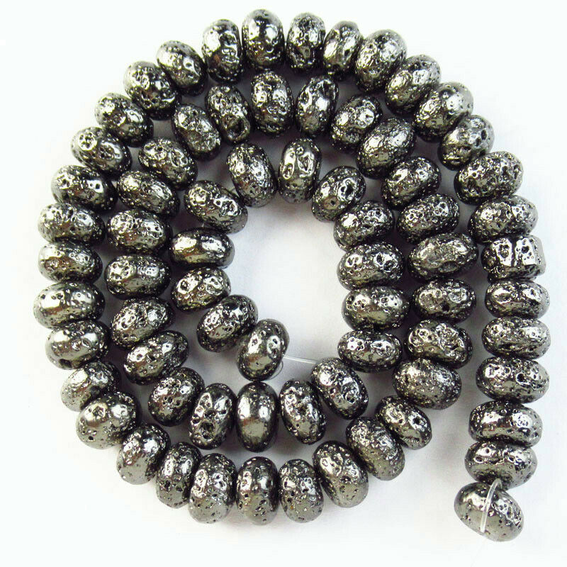 1Strand 8x5mm Black Hematite Volcano Lava Rondelle Loose Bead 15.5 inch A-412TZ