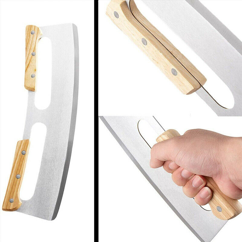 Pizza Cutter Rocker Stainless Steel with Wooden Handle 14 Inch Upgraded Sharp