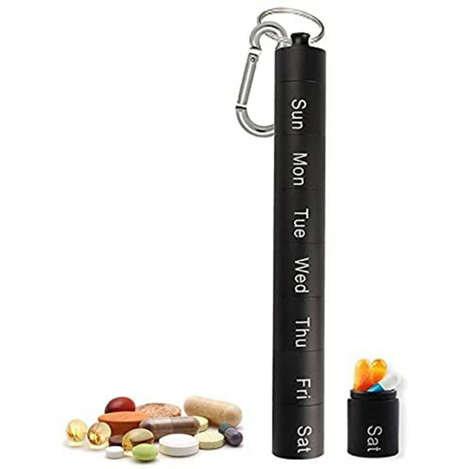 Pill Organizer 7 Day Daily Pill Case Waterproof Pill Tube Holder  Black