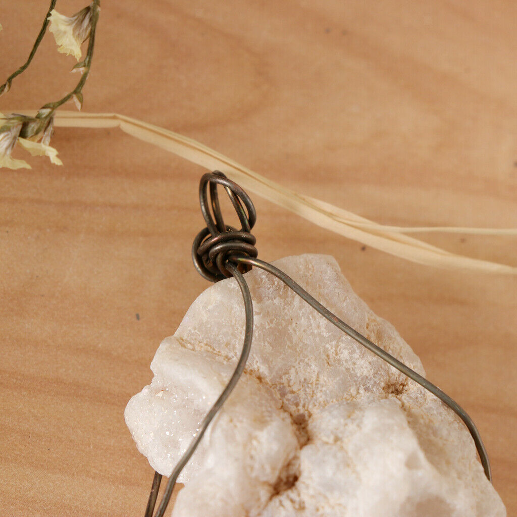 natural agate irregular pendant hand twisted wire around pendant White