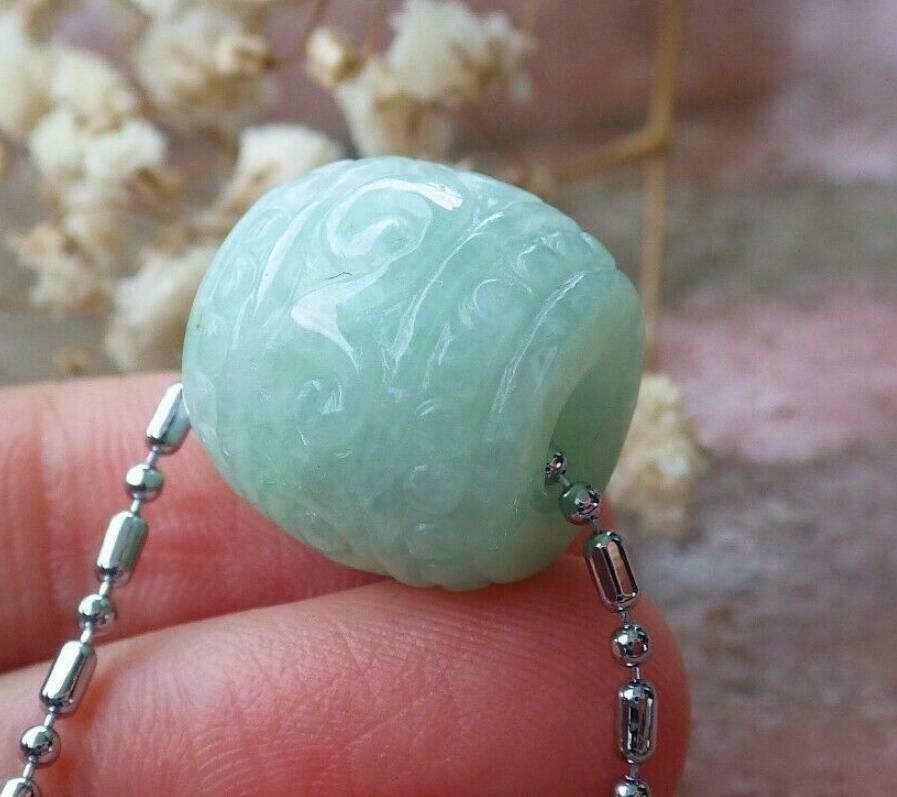 Natural Green A Jade jadeite Hand-carved pendant Flower Circle Donut Necklace