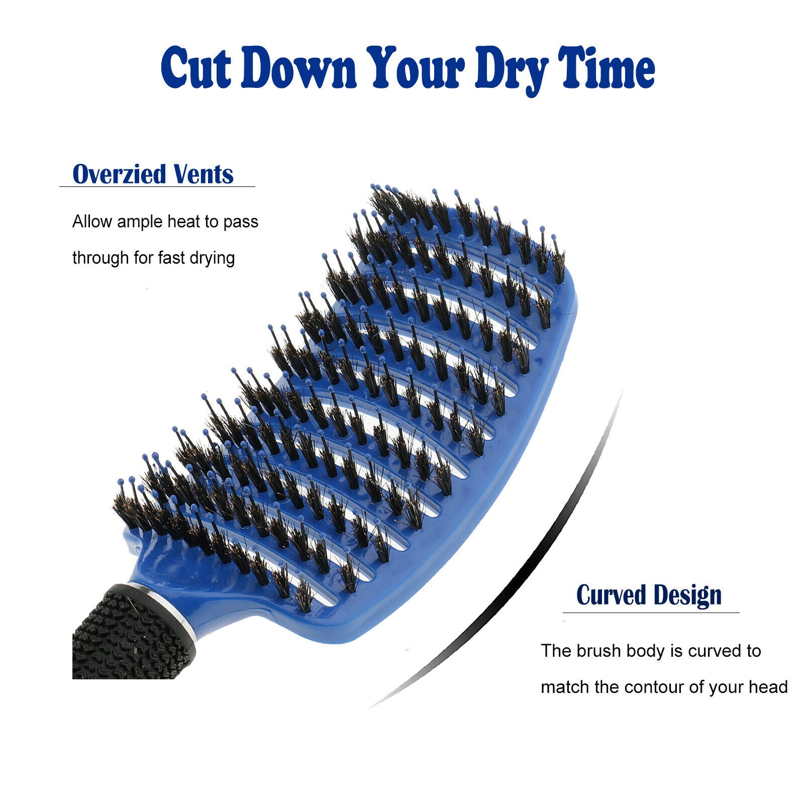 2x Curved Paddle Comb Scalp Massage Hair Brush Boar  Hair Detangling