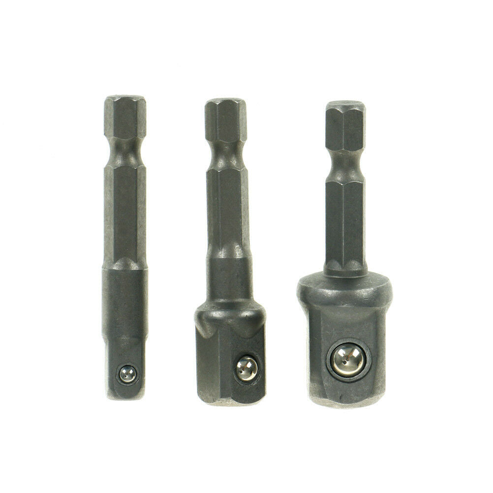 1Socket Adapter Drill BIts Set Hex Shank 1/4" 3/8" 1/2" 3Pcs Impact DriverToo Tt