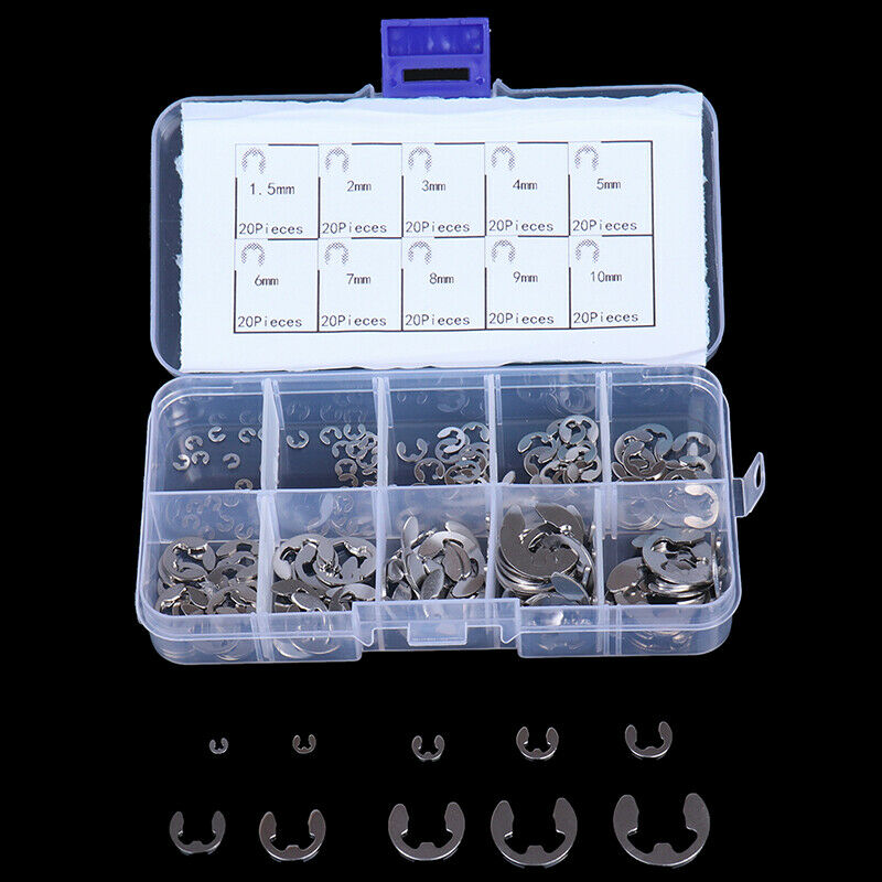 200x 304 stainless steel e-type circlip opening ring 1.5mm-10mm box- w HLY Qx