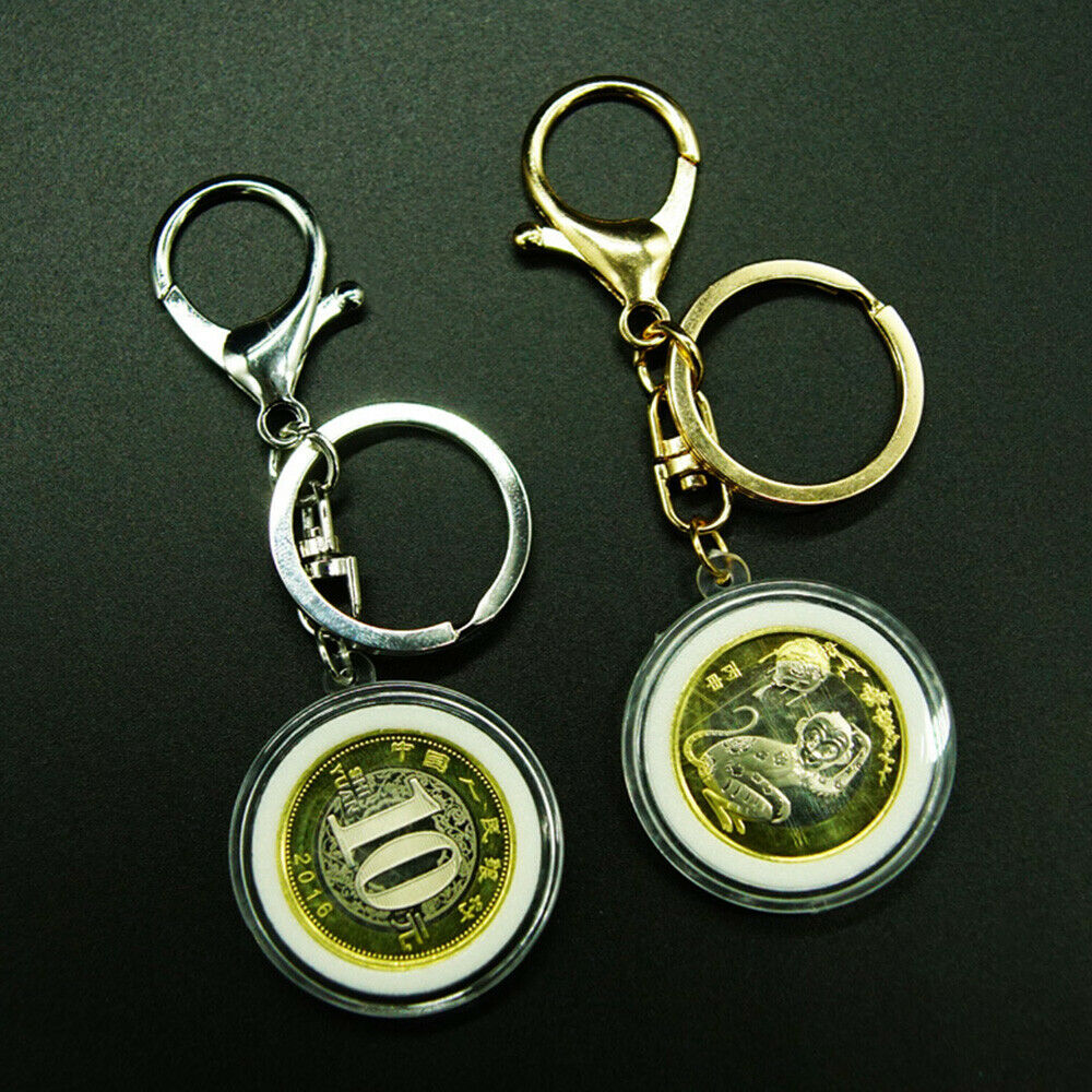 Coins Holder Keychain Round Capsule Storage Box Commemorative Case Key Ring Acc