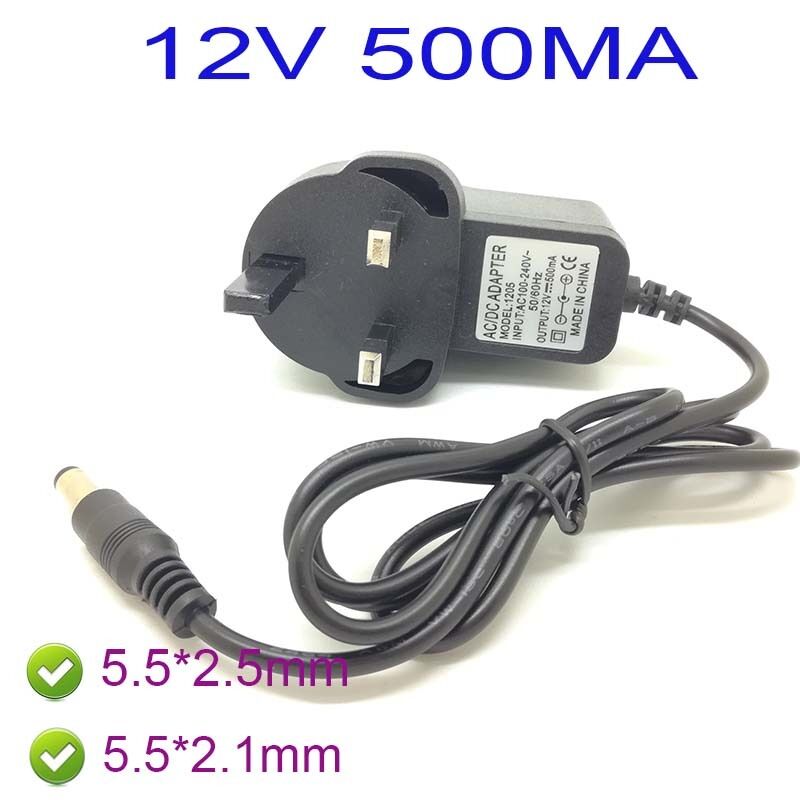 UK AC 100-240V Converter Adapter DC 12V 500mA 0.5A Power Supply 5.5 x 2.1MM /BX