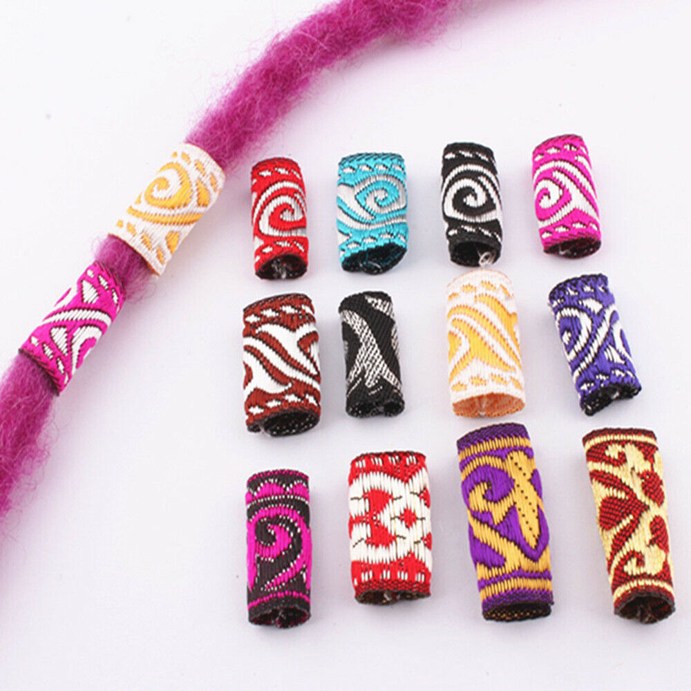12Pcs Dreadlock Beads Mixed Color Cloth Hair Ring Tube Beard Spiral Accessories