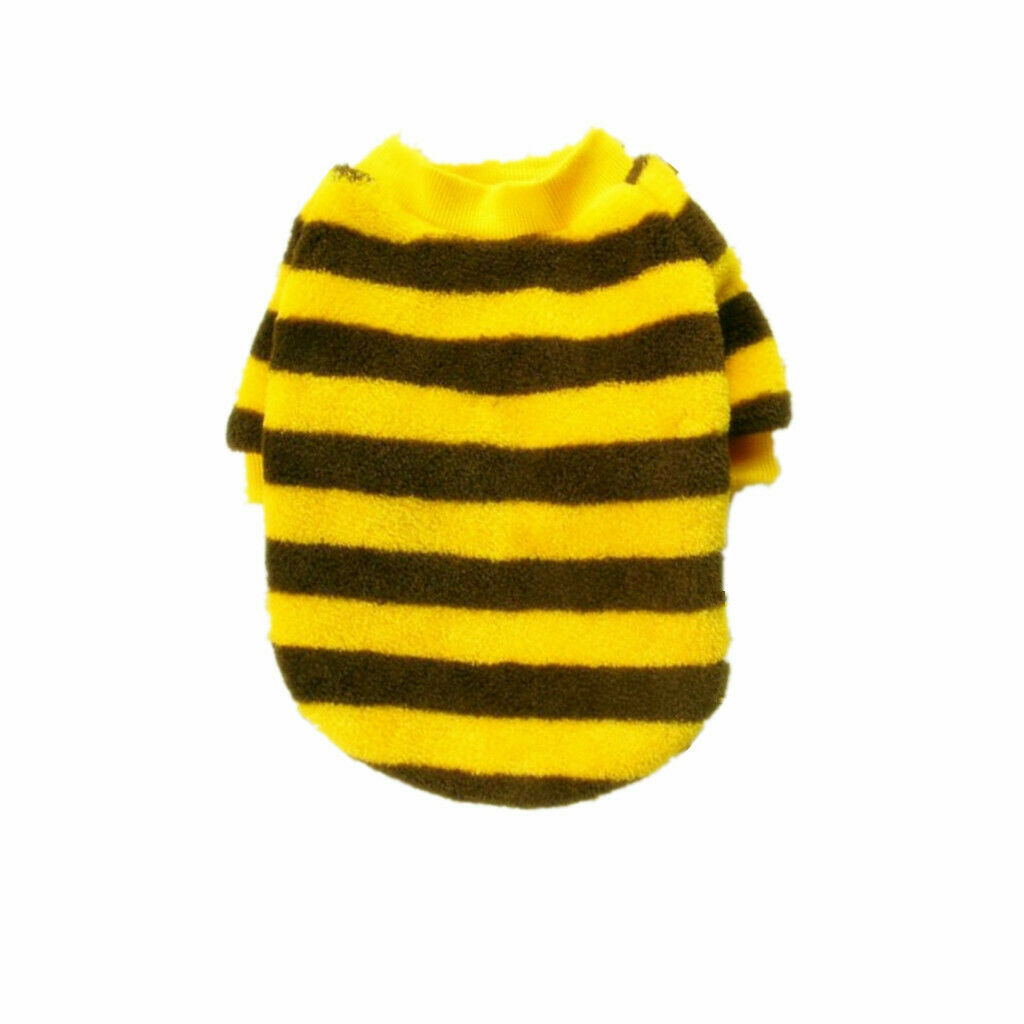 Puppy Pet Dog Cat Coral Fleece Yellow Brown Stripe Shirt Clothes Apparel S