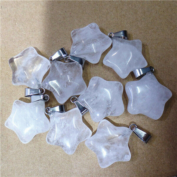 100Pcs 20x7mm Wholesale Natural White Crystal Pentagram Star Pendant Bead HH8250