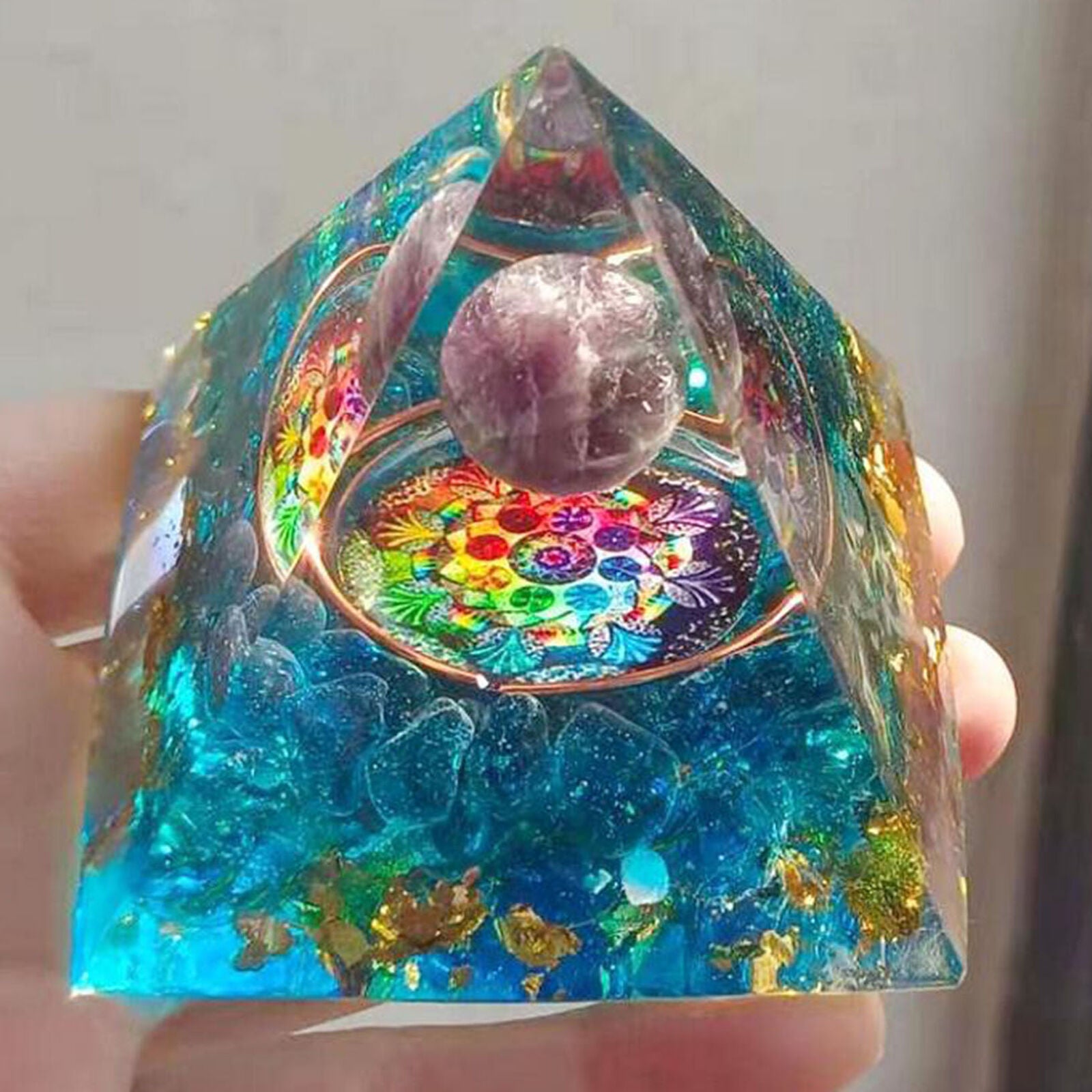 Amethyst Orb Organic Stone Pyramid and Obsidian Chakra Energy Organic Stone