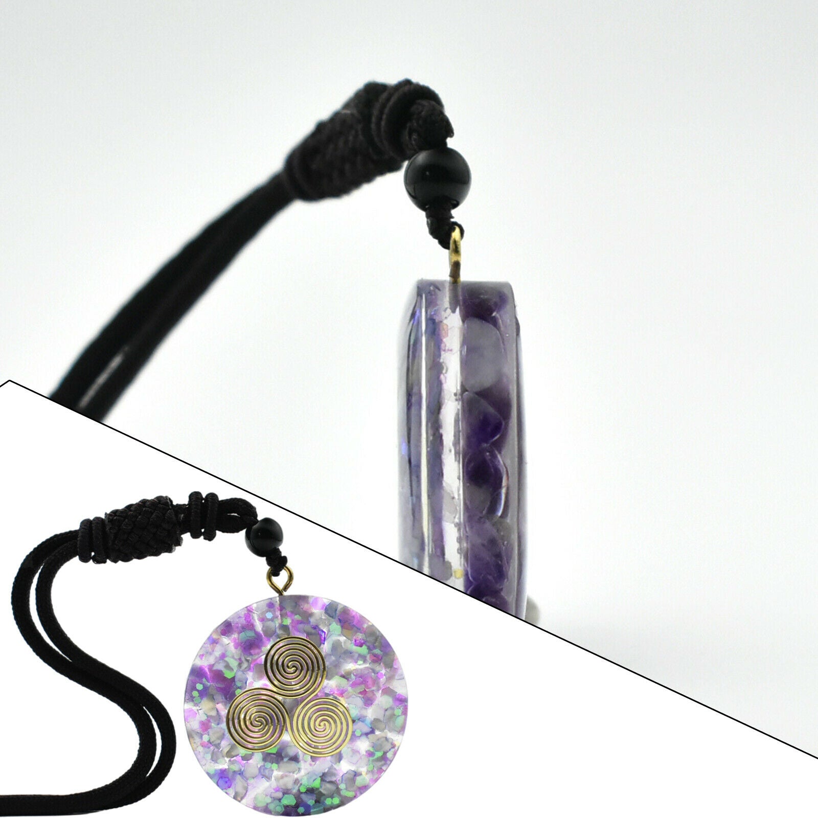 Sri Yantra Necklace Natural Crystal Orgone Pendant Jewelry for Good Luck