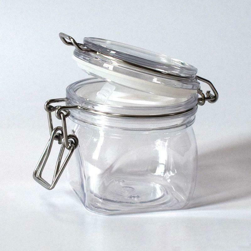 400ML Plastic Square Clip Top Storage Jar With Airtight Seal Lid Kitchen Food