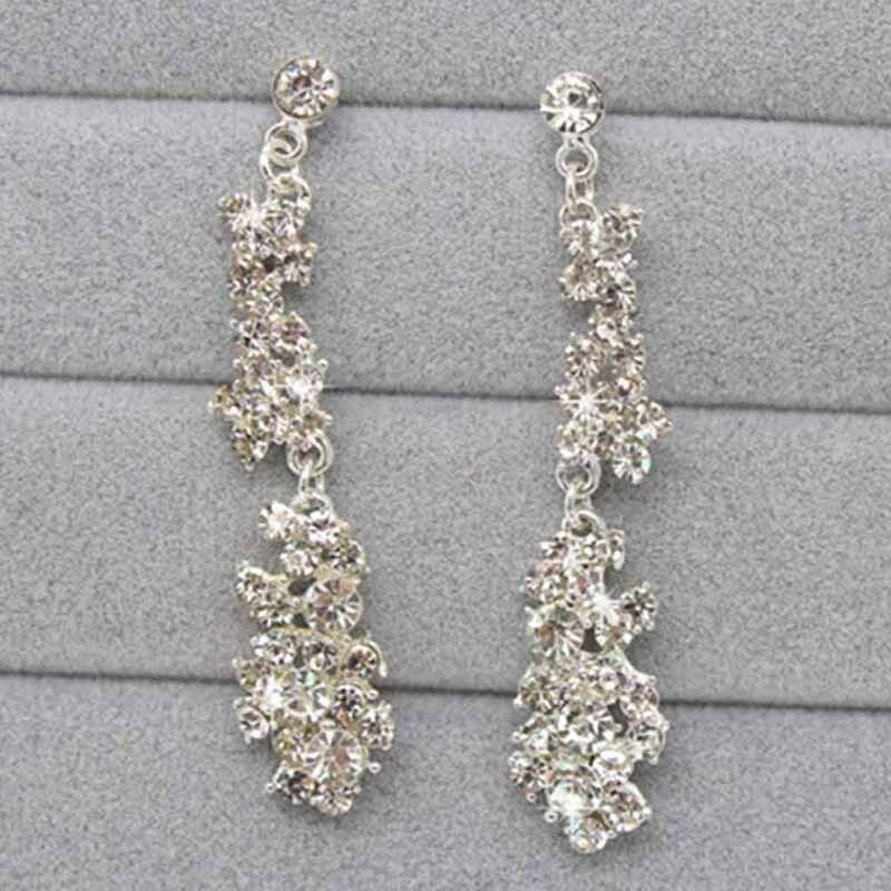 Women Rhinestone Crystal Collar Necklace Earrings Wedding Party Jewelry Set BDAU