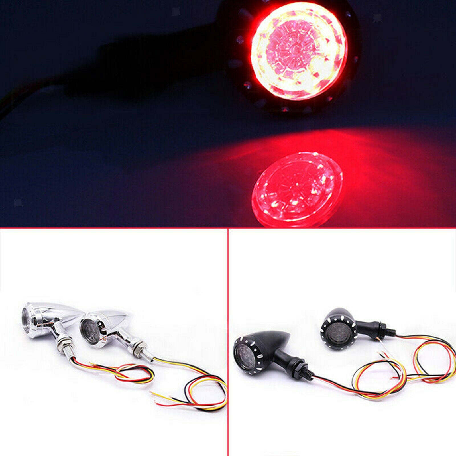 2Pcs LED Turn Signal Light Motorcycle Scooter Indicators Flashing black
