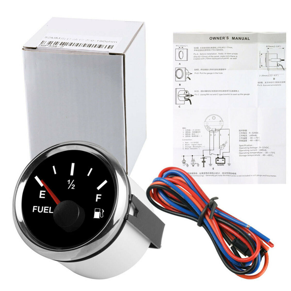 2'' 52mm Car Universal Fuel Level Gauge Meter Tank Indicator 240-33 Ohms