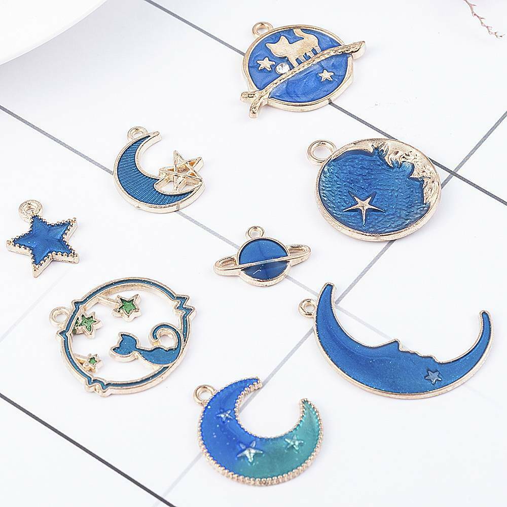 8PCS Moon/Star/Planet Enamel Charm Pendant For DIY Earrings/Bracelet Craft New