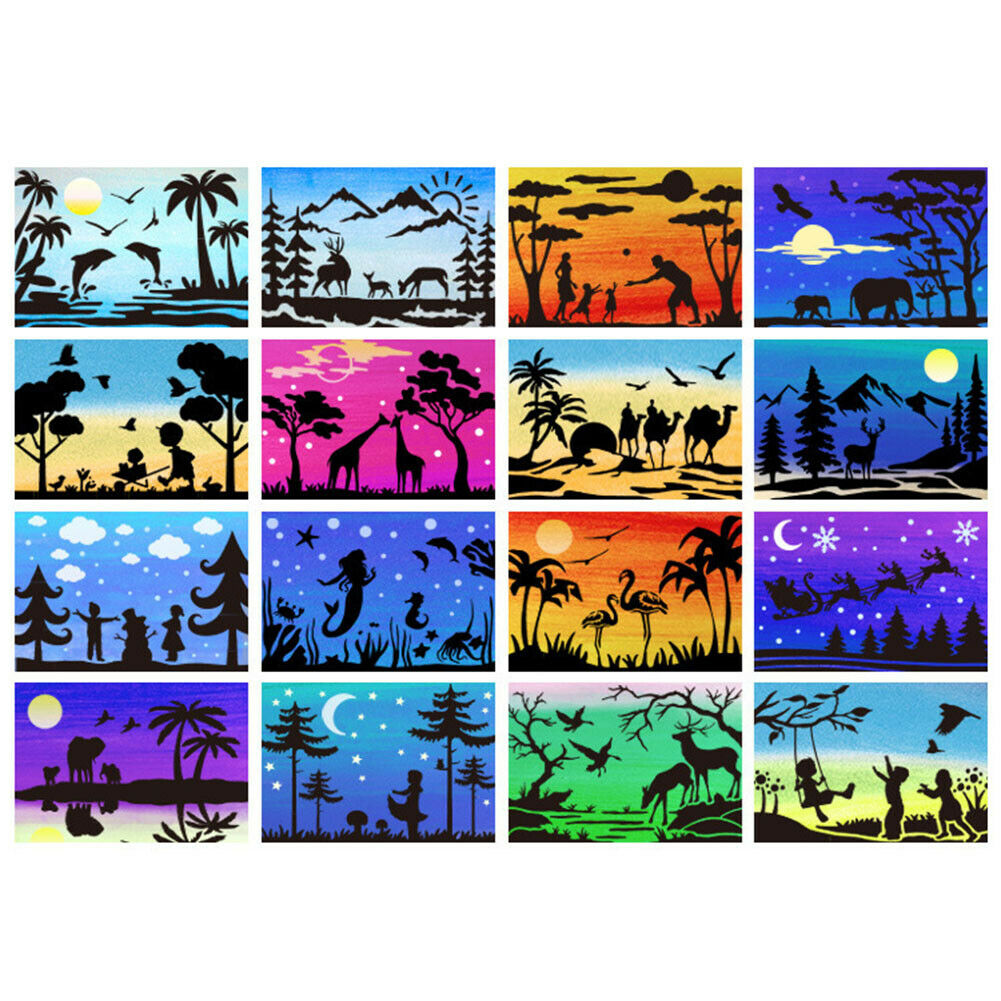 16pcs Silhouette Painting Template Stencils DIY Art Pattern Making Plate @