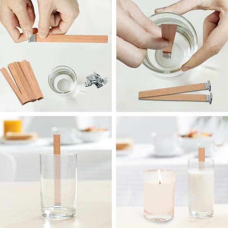Wooden Candle Wicks with Metal Stand for Candle Making DIY Crafts Wood Wicks