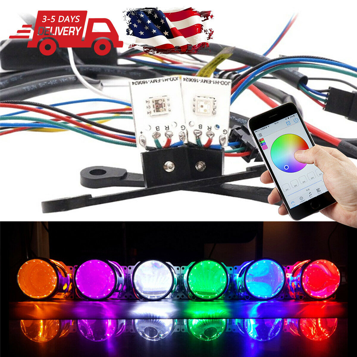 Pair RGB LED Devil Eyes Bluetooth Control  Demon Eye For Car Headlight Projector