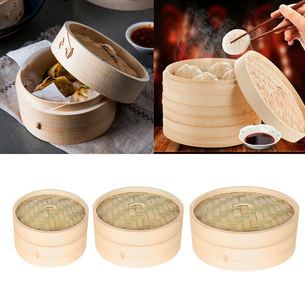 3pcs Bamboo Steamer Restaurant Kitchen Steaming
