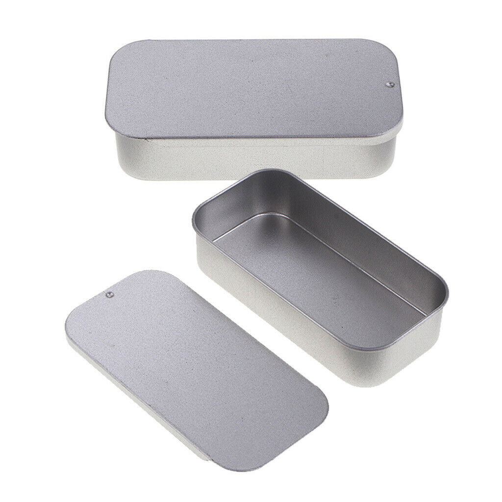 2x Slide Top Tin Rectangular Box Mini Containers Office Small Storage Kit