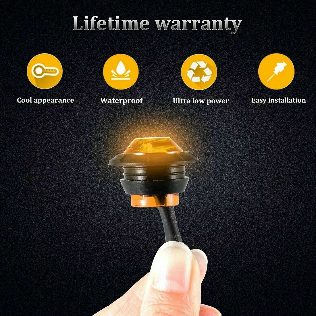 50x 3/4" Round Bullet Side Marker Lights LED Clearance Truck Boat Trailer Amber