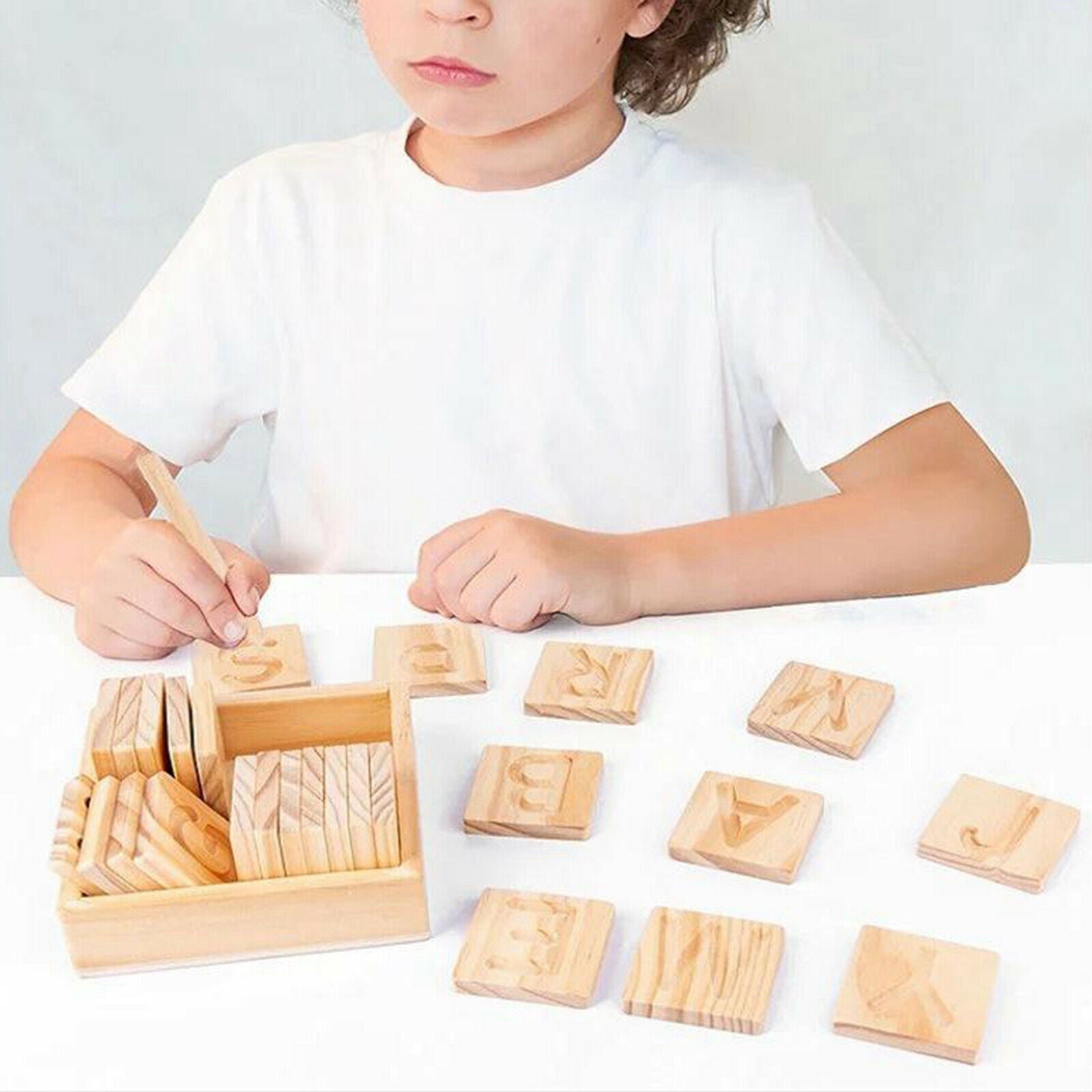 Preschool Learning Letter Tracing Alphabet Cards, Solid Wood with Stylus Pen