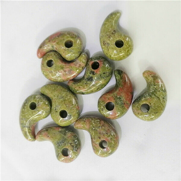 10Pcs 23x16x7mm Natural Unakite Jasper Magatama Pendant Bead Charms Craft HH9450