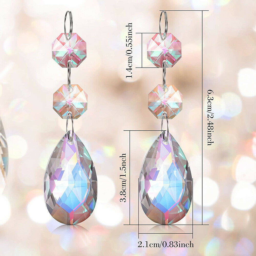 20pPCS Clear Teardrop Crystal Chandelier Pendants Beads Hanging Prism Home Decor