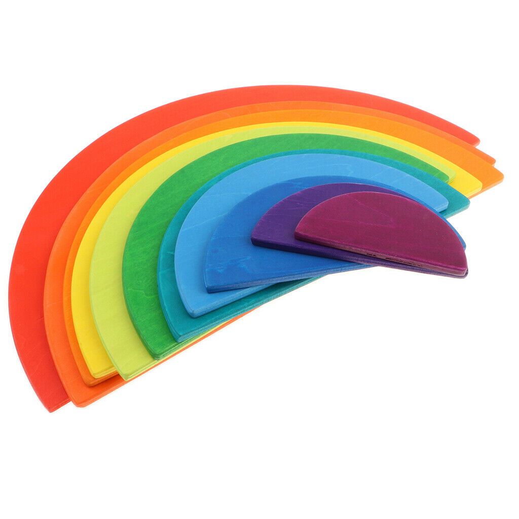 11pcs Wooden Rainbow Stacker Nesting Puzzle Blocks - Semi-circle
