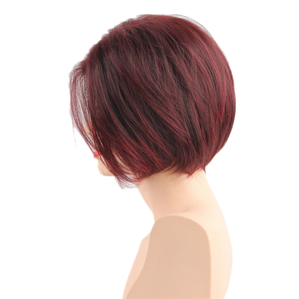 Fashion Bob Wigs Short Straight Synthetic Hair Full Wigs For Women Wine Red