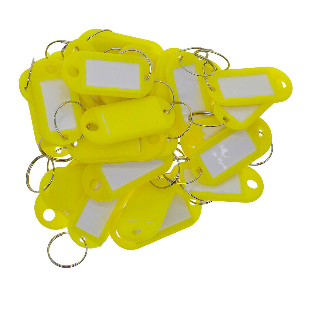 50x Plastic Key Tags Ring ID Luggage Label Name Car Keyring Yellow
