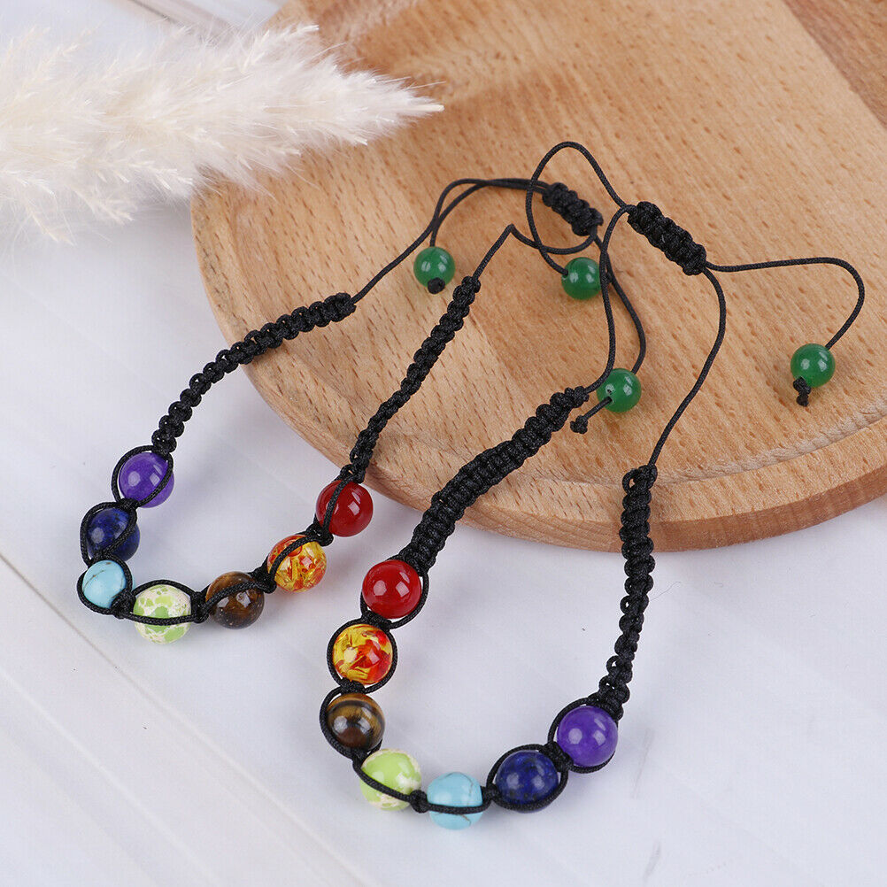 7 Chakra Healing Balance Beaded Bracelet Lava Yoga Reiki Prayer Stones Un.l8