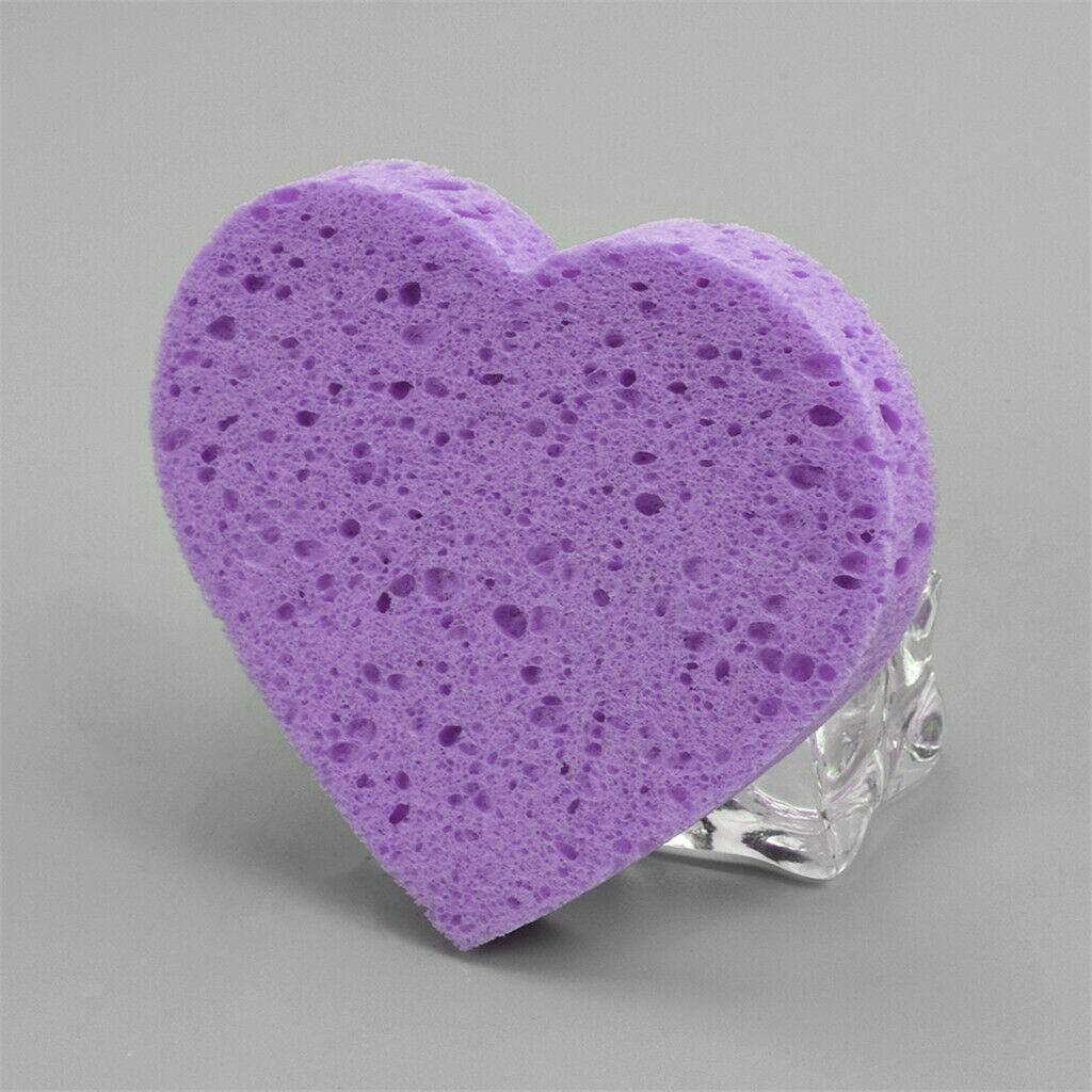 5x Heart Shaped Face Cleansing Sponge Washing Pad Makeup Removal Puff Purple