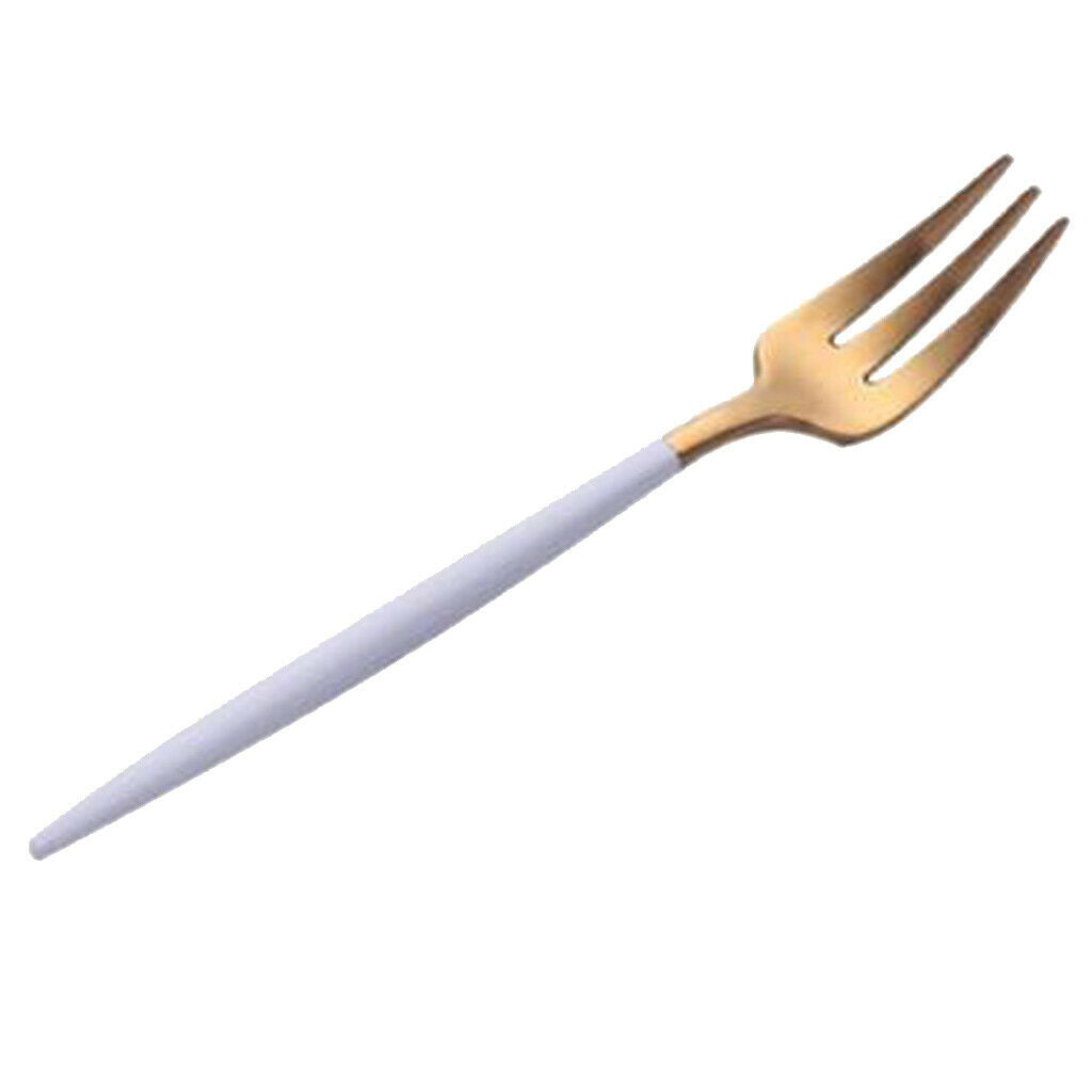 Stainless Dinner Fork Cake Flatware Cutlery Dessert Fork White + Golden