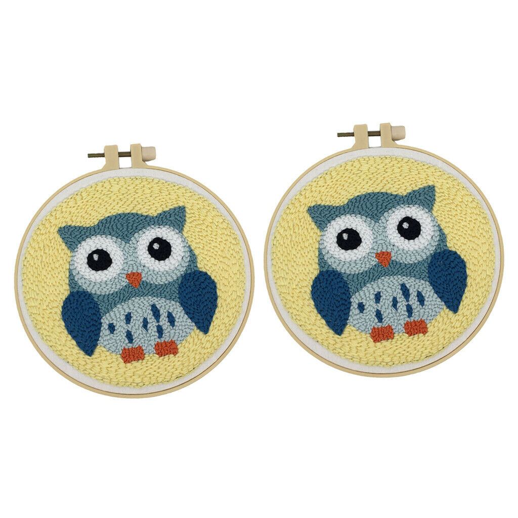 2x Lovely Animal Punch Needle Embroidery Kits for Beginners Hand Craft 15cm