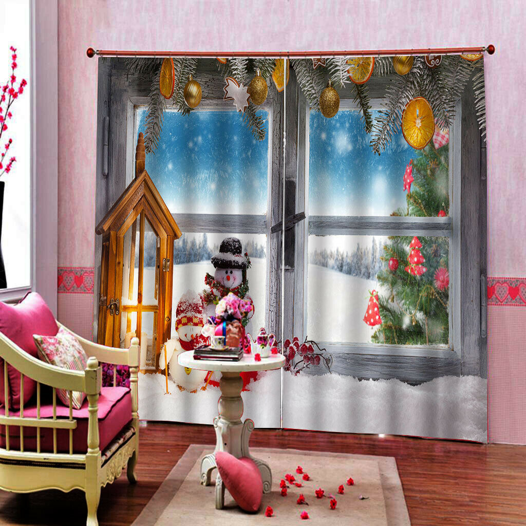 2x Cute Christmas Ball Waterproof Living Room Bedroom Window Drapes 2 Panels