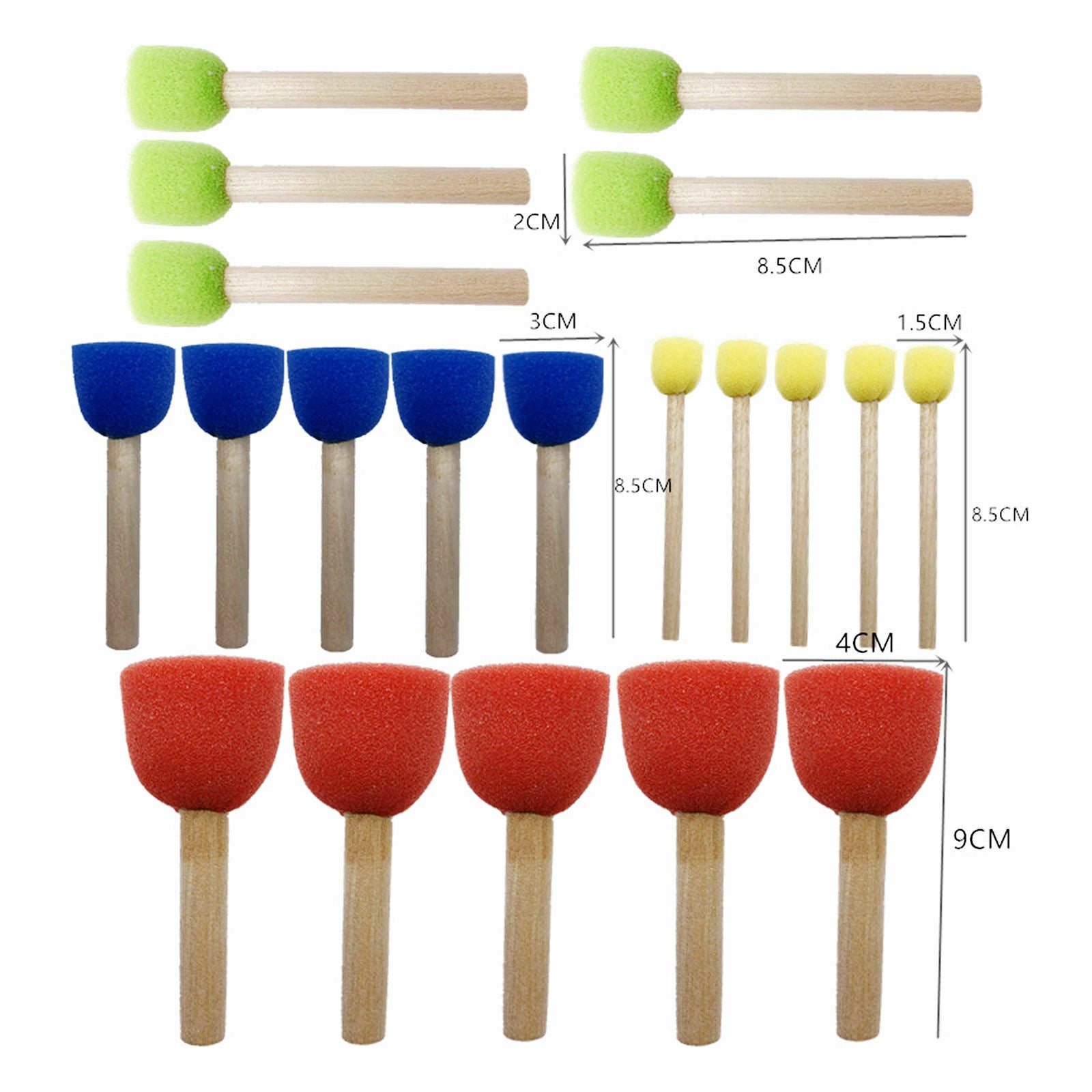 24 Pieces Round Sponges Brush Set Painting Stippler Assorted Size for Kids