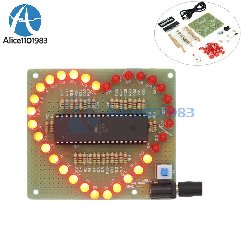 Love Heart Shape Red LED Light Water Electronic Flashing Suite Gift DIY Kit