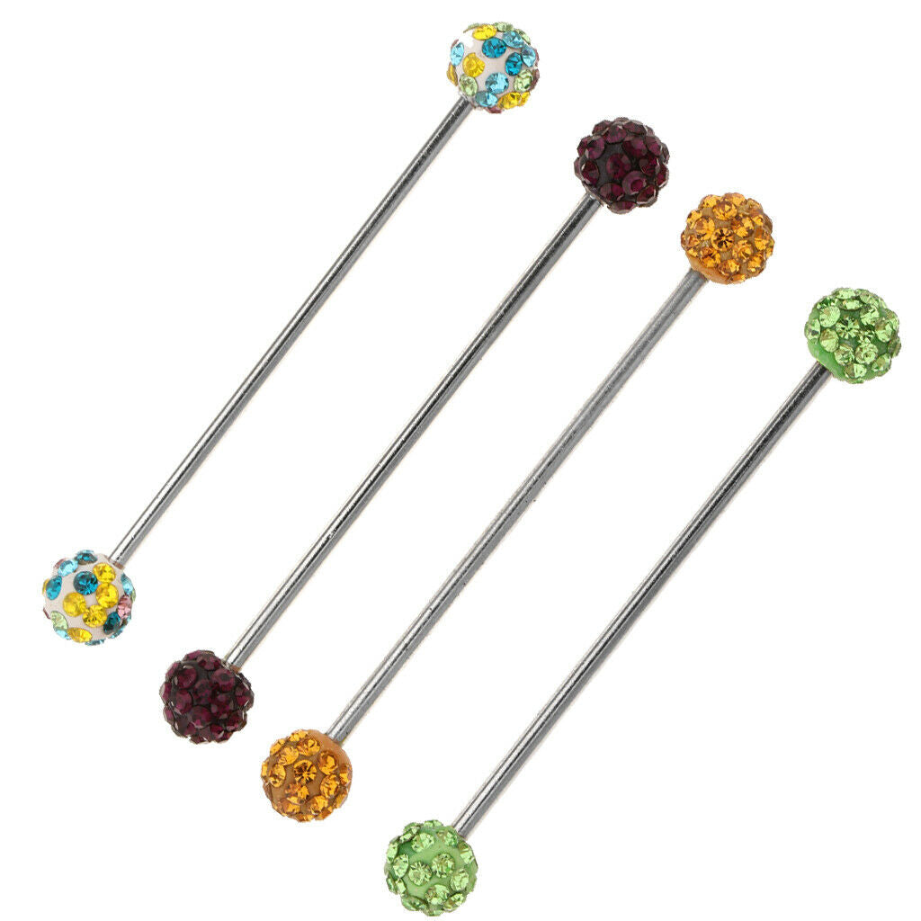 4Pc Stainless Steel Ear Tragus Barbell Tongue Bar Piercings Jewelry Colorful