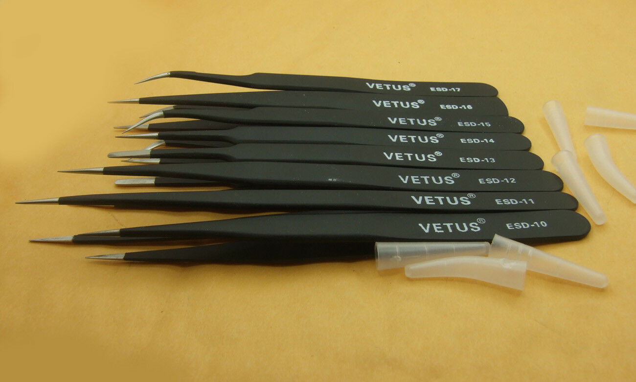 9 Pcs Non-Magnetic Stainless Steel Tweezers Plier Tools for Jewelry with bag