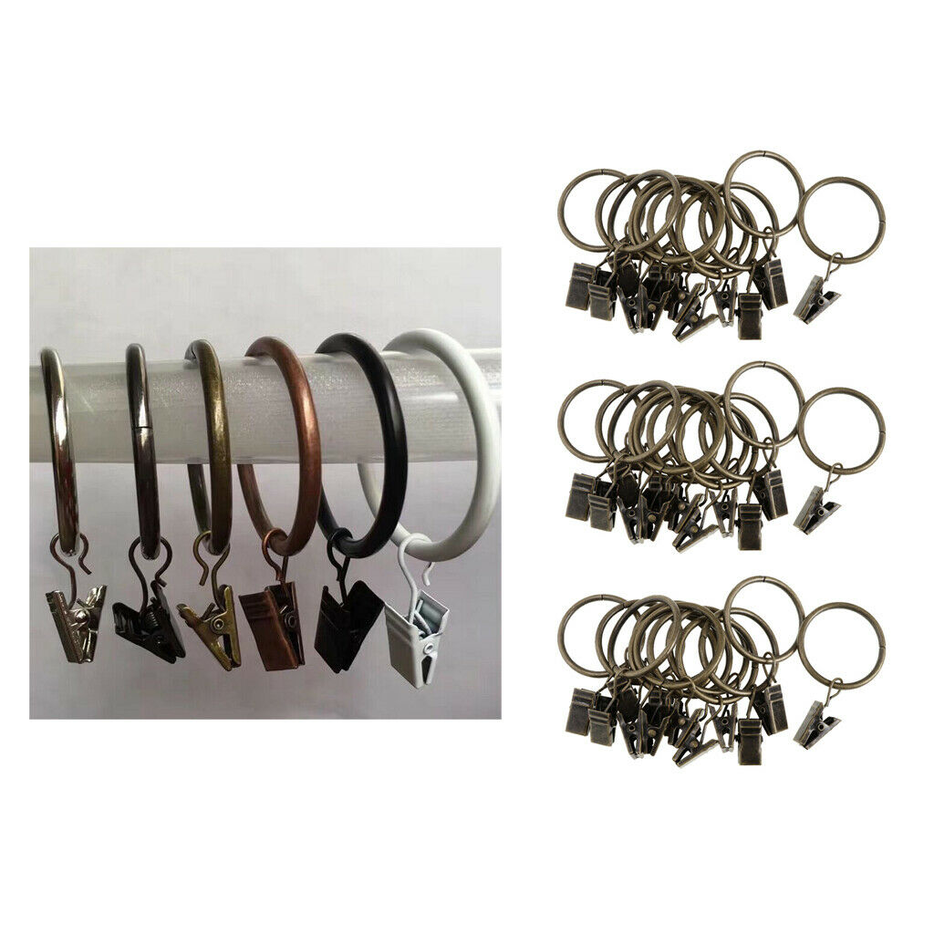 36 Pieces Metal Curtains Rings for Curtains with Clips Bronze 25mm