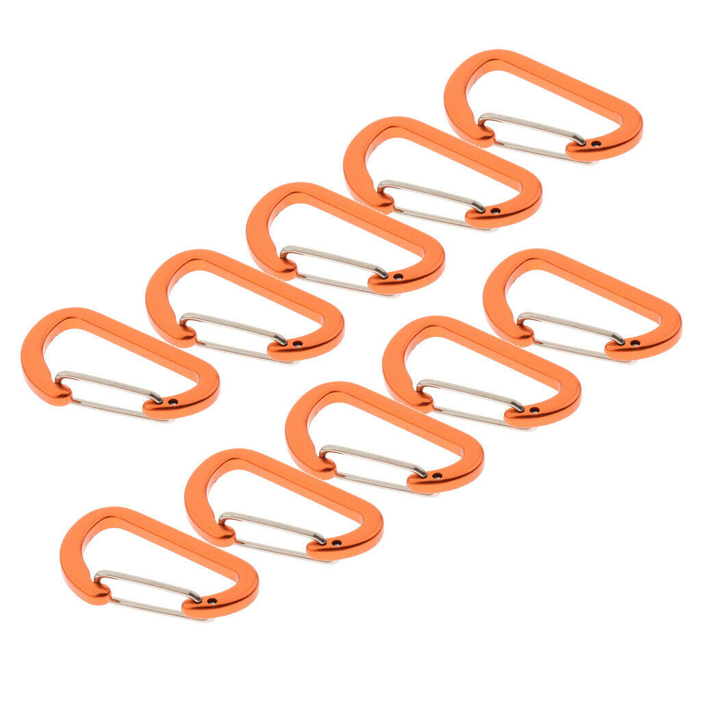 10Pcs Aluminum Alloy Carabiner Outdoor D Shape Quickdraw Sandblasted orange